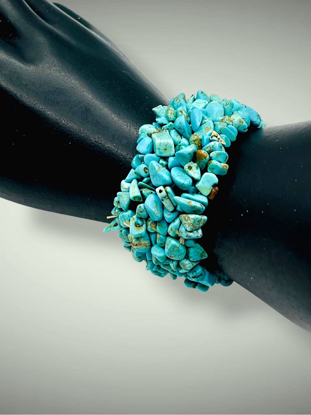Chunky Multi-Strand Turquoise Chip Statement Stretch Bracelet Southwestern Boho - Picture 2 of 13